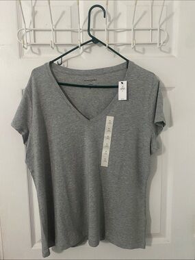 Banana Republic Light Gray V-Neck Short Sleeve Tee XL 58 cot38 model 4 spndx NWT